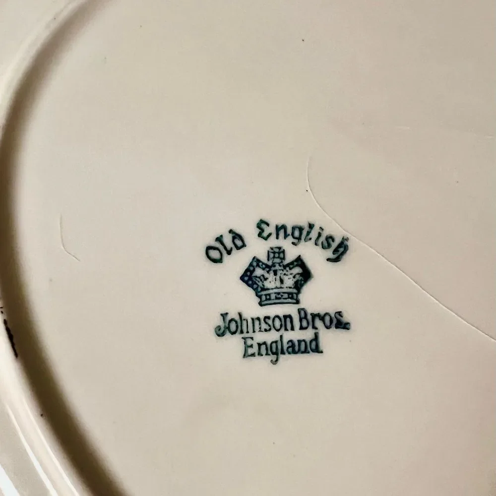 Vintage Johnson Bros Old English Rimmed Oval Platter Feather Fleur Du Lis